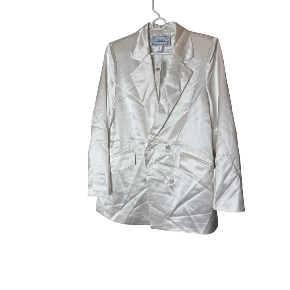 Mare Mare Blazer Womens Small White Satin Tuxedo Long Peak Lapel Jacket Formal